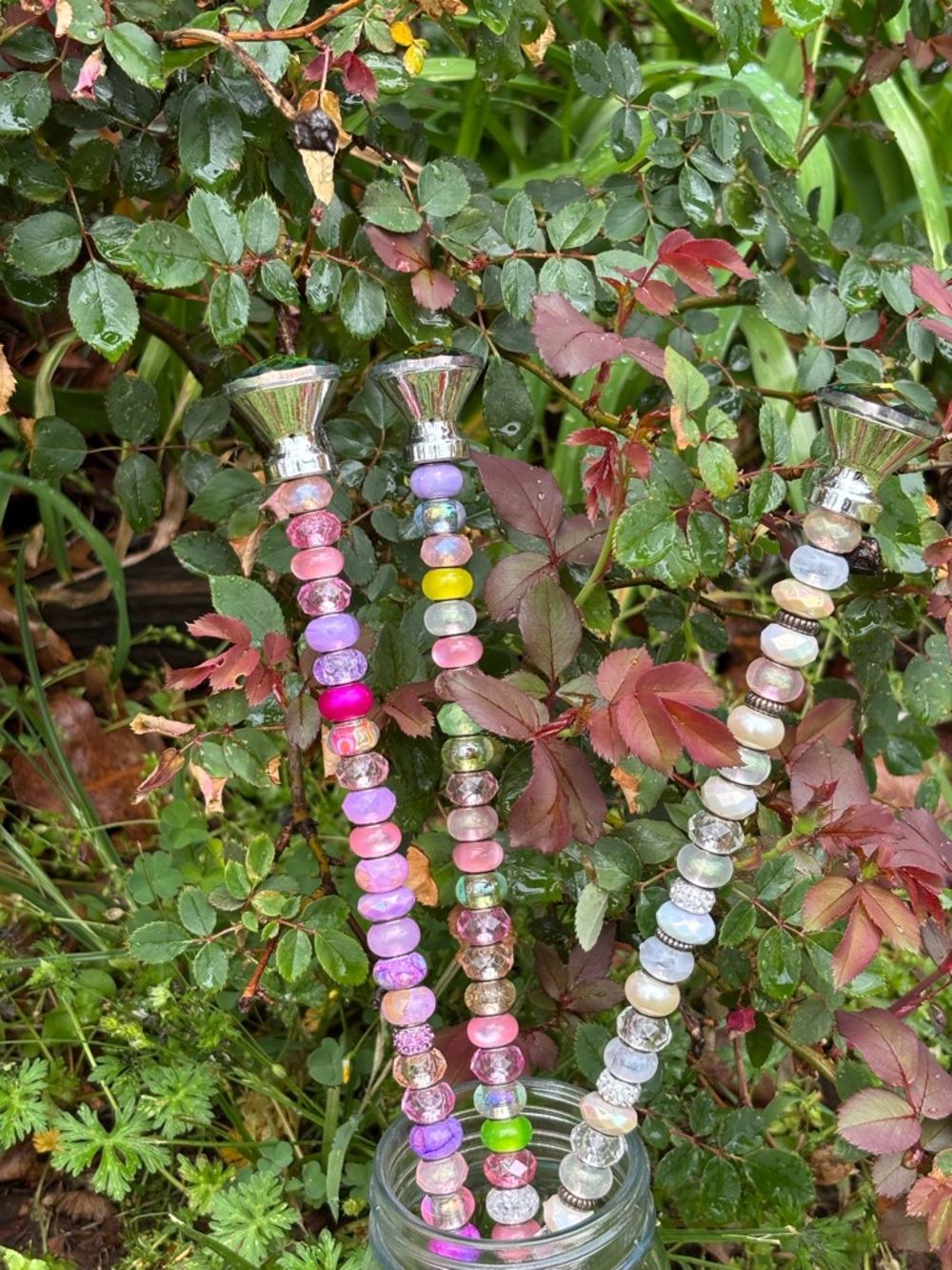 Handmade Beaded Plant Stakes — Pastel Multi Color